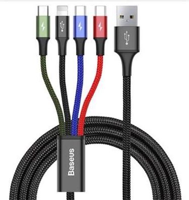 Baseus CA1T4-B01 Fast 4in1 Kabel Lightning, 2x USB-C, MicroUSB 3.5A, 1.2m - Schwarz