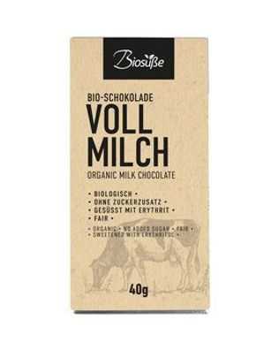 Biosüße 3x Biosüße Bio-Schokolade Vollmilch Tafel 40g 40g