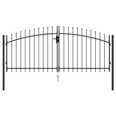 vidaXL Zauntor Doppelflügel mit Speerspitzen Stahl 3 x 1,25 m Schwarz