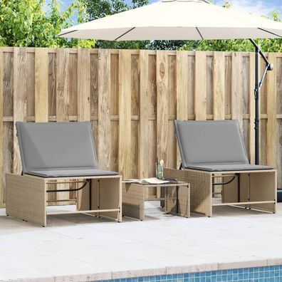 vidaXL Sonnenliegen 2 Stk. mit Tisch Beige Poly Rattan