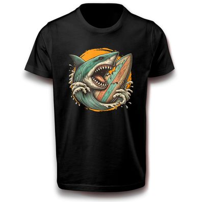 Hai Haifisch Wasser Meer Wassersport Sport Surfen Wellenreiten T-Shirt Baumwolle Fun