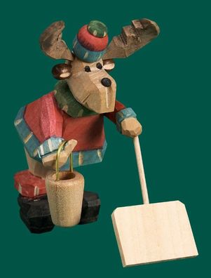 Holzfigur Elch Schneeräumer geschnitzt Höhe 9cm NEU Figuren Schnitzen Holz