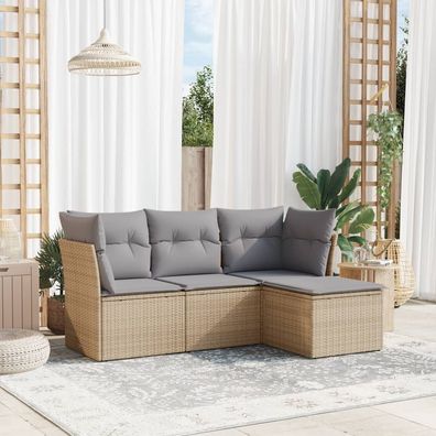 vidaXL 4-tlg. Garten-Sofagarnitur mit Kissen Beige Poly Rattan