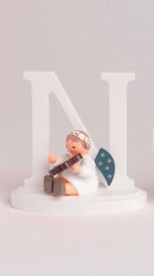 Miniaturfigur Engel mit Buchstabe \"N\" BxTxH= 7x4,5x7cm NEU Holzfigur Winter