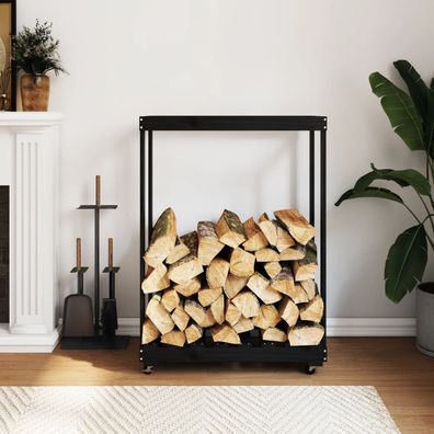 vidaXL Kaminholzregal mit Rollen Schwarz 76,5x40x108 cm Kiefernholz