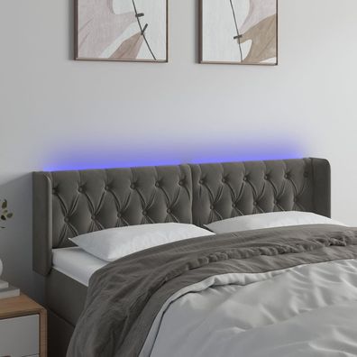 vidaXL LED Kopfteil Dunkelgrau 147x16x78/88 cm Samt