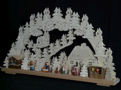 Schwibbogen mit Weihnachtsmarkt und Beleuchtung BxHxT 70x43x7cm NEU Lichterbogen