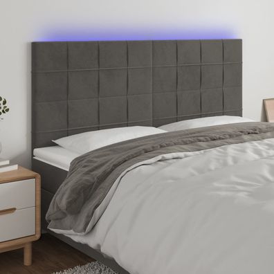 vidaXL LED Kopfteil Dunkelgrau 180x5x118/128 cm Samt