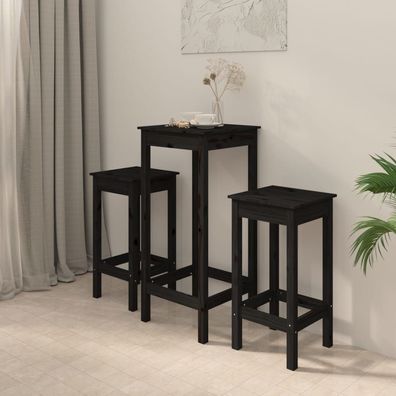 vidaXL 3-tlg. Bar-Set Schwarz Massivholz Kiefer