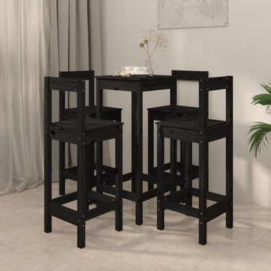 vidaXL 5-tlg. Bar-Set Schwarz Massivholz Kiefer