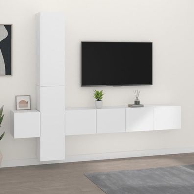 vidaXL 5-tlg. TV-Schrank-Set Weiß Holzwerkstoff