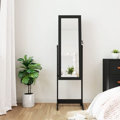 vidaXL Schmuckschrank mit Spiegel &LED-Beleuchtung Freistehend Schwarz