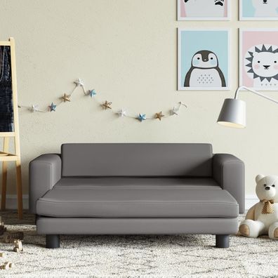 vidaXL Kindersofa mit Hocker Grau 100x50x30 cm Kunstleder