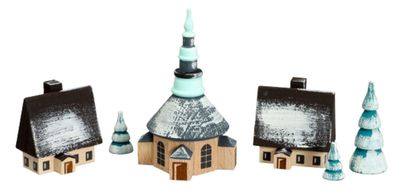 Weihnachtsdekoration Dorf Seiffen mit Ringelbäumchen winterlich Höhe 7 cm NEU Spi