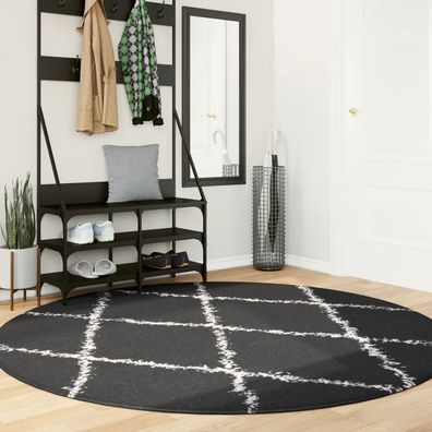 vidaXL Teppich Shaggy Hochflor Modern Schwarz und Creme Ø 200 cm