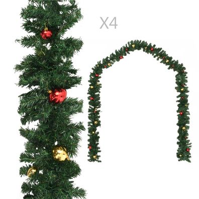 vidaXL Weihnachtsgirlanden 4 Stk. mit Kugeln Grün 270 cm PVC