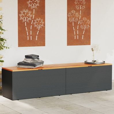 vidaXL Gartentruhe Schwarz 220x50x54 cm Poly Rattan Akazienholz