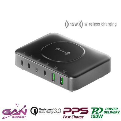 4smarts 7in1 GaN Ladestation 100W Wireless Charger, schwarz