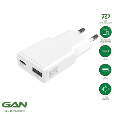 4smarts Netzladegerät PDPlug Duos Slim 20W GaN 1C+1A, weiß