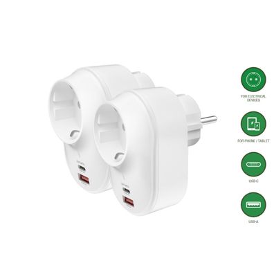 4smarts USB-C/A Steckdosenadapter 2er Set weiß