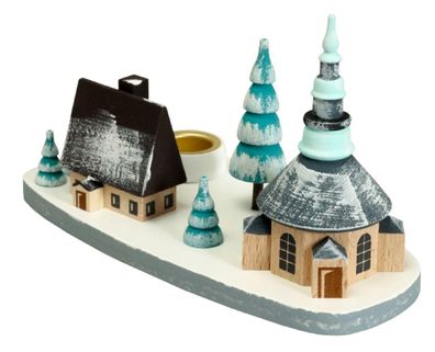 Kerzenhalter Seiffener Kirche winterlich Höhe 7,5 cm NEU Weihnachten Kerze Christ