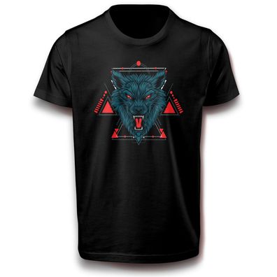 Kreatur Kopf Abstraktes Geometrischer Tier Raubtier Wolf Wild T-Shirt Baumwolle