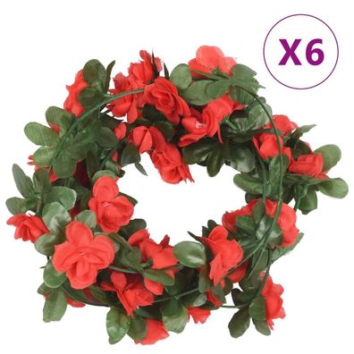 vidaXL Weihnachtskränze Blumen 6 Stk. Frühlingsrosen Rot 250 cm