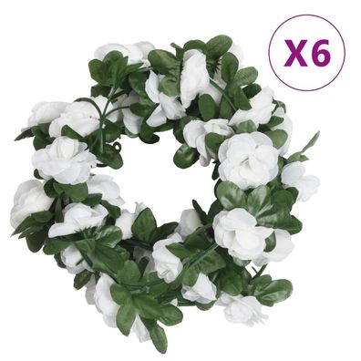 vidaXL Weihnachtskränze Blumen 6 Stk. Frühlingsrosen Weiß 250 cm