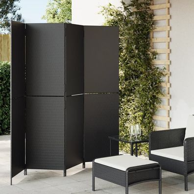 vidaXL Paravent 4-tlg. Schwarz Poly Rattan