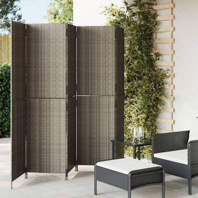 vidaXL Paravent 5-tlg. Grau Poly Rattan