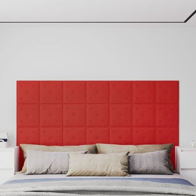 vidaXL Wandpaneele 12 Stk. Weinrot 30x30 cm Kunstleder 1,08 m²