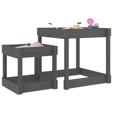 vidaXL Sand-Spieltische 2 Stk. Grau Massivholz Kiefer