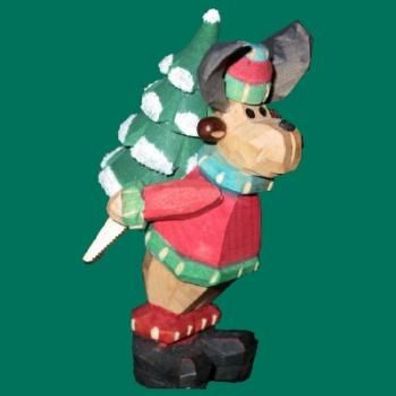 Holzfigur Elch Christbaumdieb geschnitzt Höhe 9cm NEU Figuren Schnitzen Holz