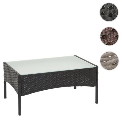 Poly-Rattan Gartentisch Halden, Beistelltisch Tisch mit Glasplatte