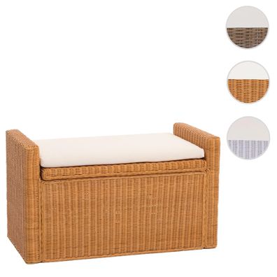 Sitzbank M92 Garderobenbank Bank Sitzhocker mit Stauraum Kissen Kubu Rattan 88cm