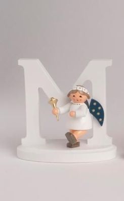 Miniaturfigur Engel mit Buchstabe \"M\" BxTxH= 7x4,5x7cm NEU Holzfigur Winter