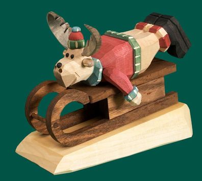 Räucherfigur Elch auf Schlitten geschnitzt Höhe 13cm NEU Rauchen Rauchfigur