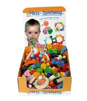 Babyspielzeug Display mit 12 Motorikrasseln BxLxH 90x30x110mm NEU Babyspielzeug