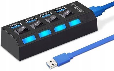 4-Port Hub USB für PC Laptop Notebook mit EIN/ AUS Schalter LED Anzeige Retoo