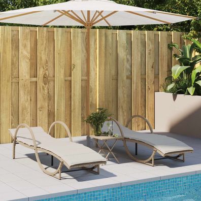 vidaXL Sonnenliegen 2 Stk. mit Auflagen Beige Poly Rattan