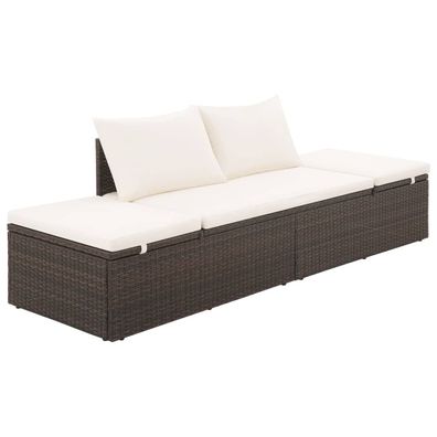 vidaXL Outdoor-Lounge-Bett mit Polster & Kissen Poly Rattan Braun