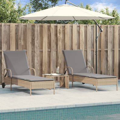 vidaXL Sonnenliegen mit Auflagen 2 Stk. Beige Poly Rattan