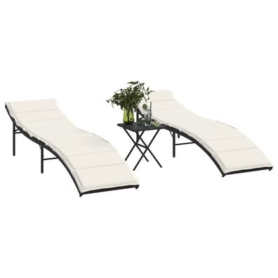 vidaXL Sonnenliegen 2 Stk. mit Tisch Schwarz Poly Rattan