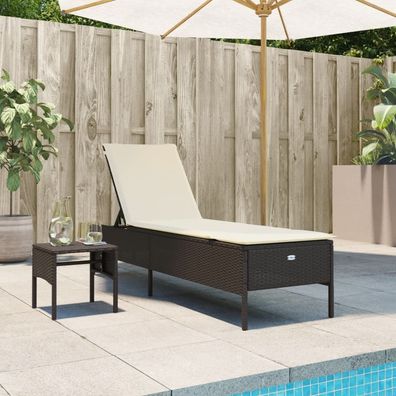 vidaXL Sonnenliege mit Tisch und Auflage Braun Poly Rattan