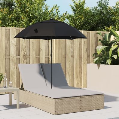 vidaXL Doppel-Sonnenliege mit Kissen & Sonnenschirm Beige Poly Rattan