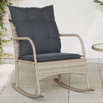 vidaXL Garten-Schaukelstuhl mit Kissen Hellgrau Poly Rattan