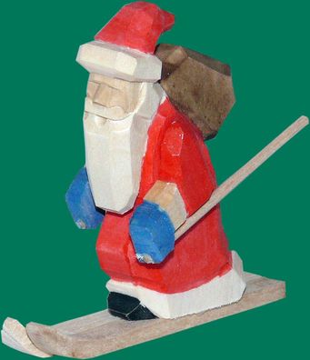 Baumbehang Weihnachtsmann auf Ski geschnitzt Höhe 6cm NEU Figuren Schnitzen Holz