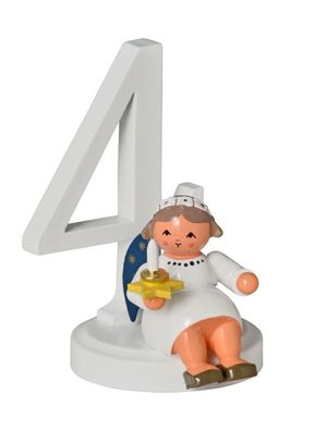 Miniaturfigur Engel mit Zahl \"4\" BxTxH= 5x5x7cm NEU Holzfigur Winter Weihnachten