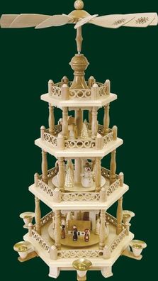 Tischpyramide Schneemänner mit Kirchdorf natur 3 stöckig Höhe= 57cm NEU Holzpyram
