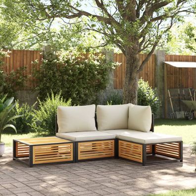 vidaXL 4-tlg. Garten-Sofagarnitur mit Kissen Massivholz Akazie
